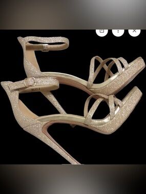 Idifu Women's gold Glitter Ankle-Strap High Heel Sandals - size 8